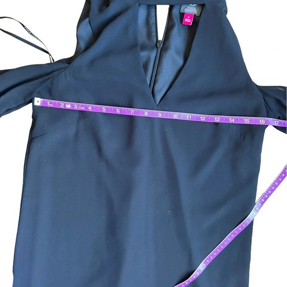 Vince Camuto Black VNeck Cutout Choker Collar chiffon cold shoulder dress Size 4 - Picture 9 of 14